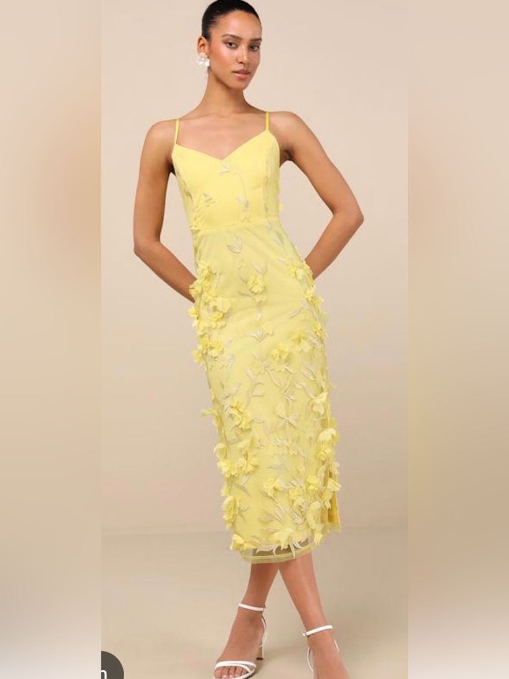 Lulu's Yellow 3D Floral Midi Dress